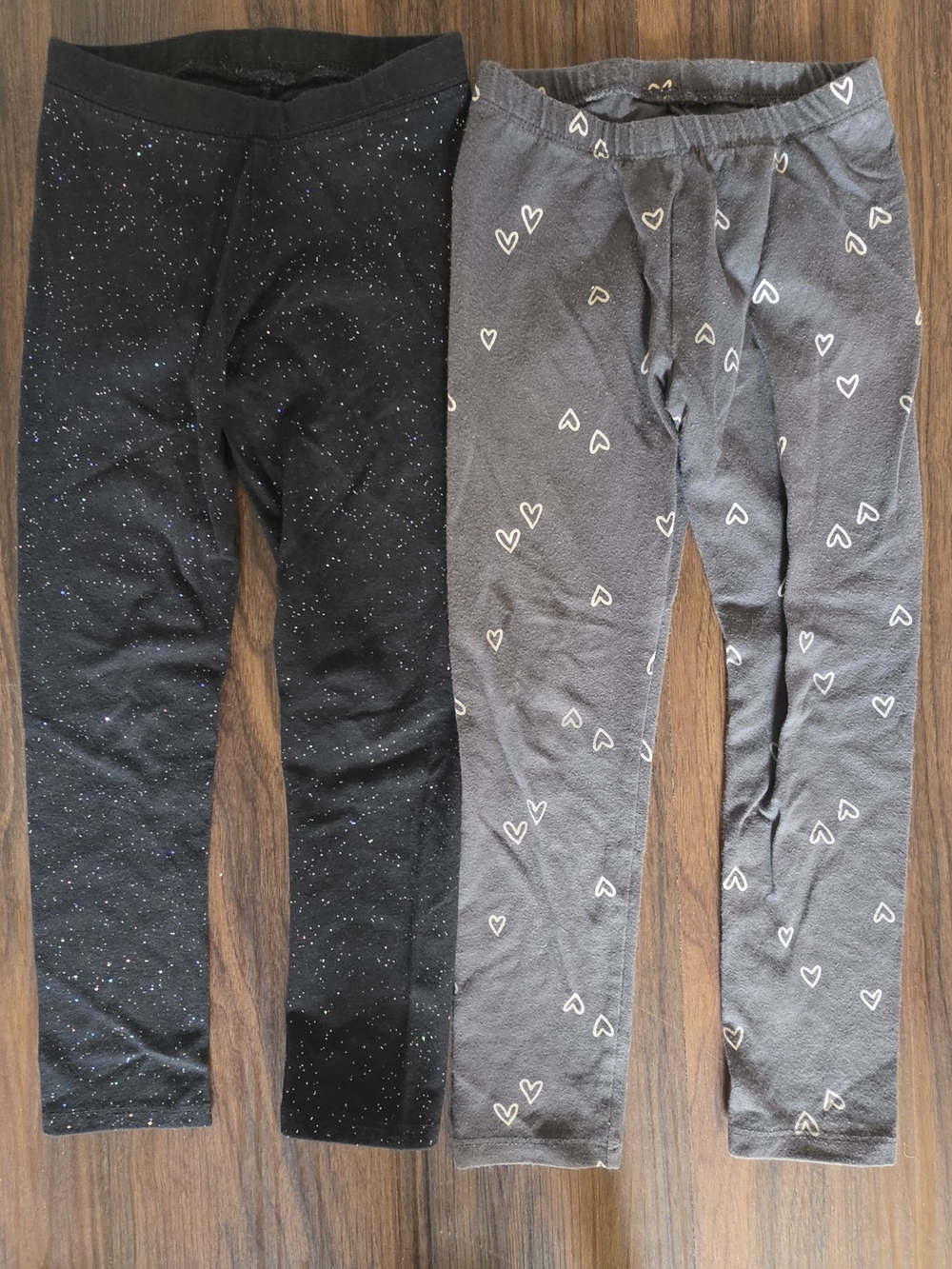Cat & Jack Black Glitter Leggings + Gray Heart Print Leggings - Girls